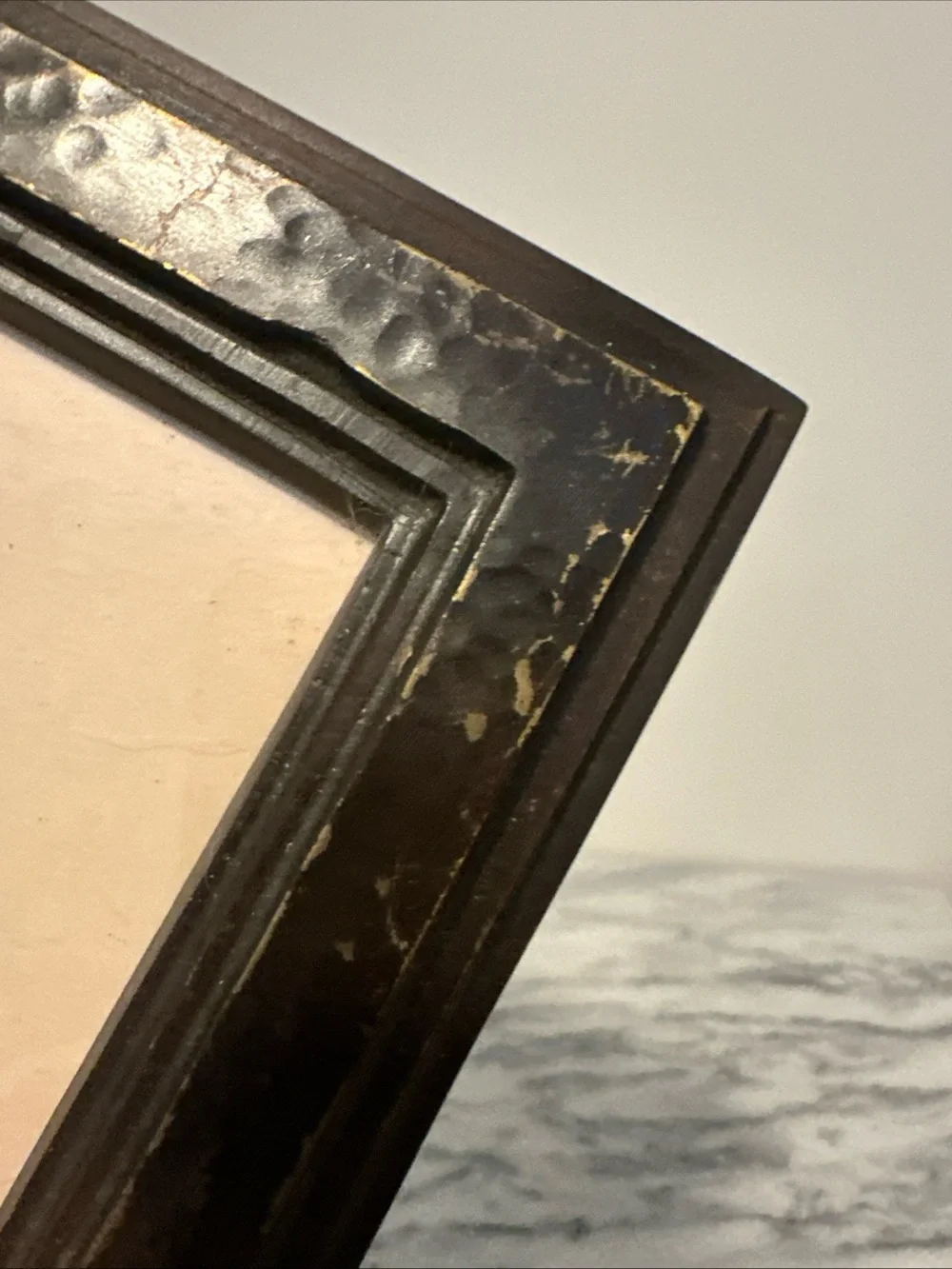 Classic Dark Brown Hammered Metal Picture Frame - 4x6 wood back heavy